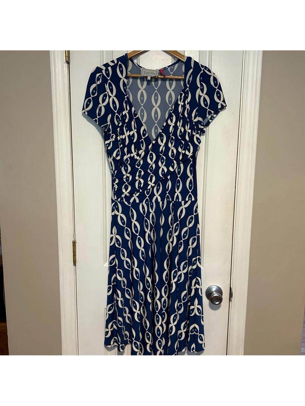 Leota New York Compass Rose Sweetheart Short Sleeve Wrap Dress | Size Large